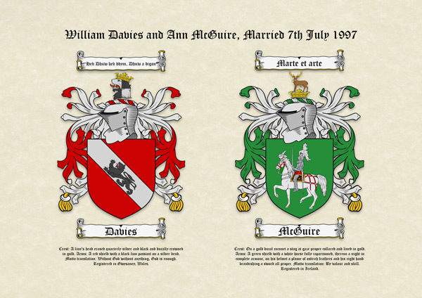 Double Surname Coats of Arms (Family Crests) on A3 Parchment Paper